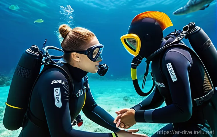 다이빙 강사로서의 응급 상황 대처 - **Prompt 2: Meticulous Pre-Dive Check**
    "A focused and professional diving instructor, wearing a...