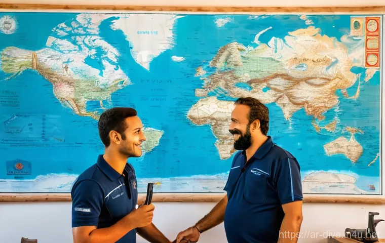 다이빙 강사 채용 사이트 리스트 - **Prompt:** A group of diverse young adults, including an Arab male and female, are gathered around ...