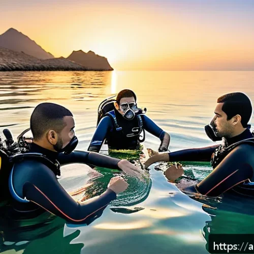 다이빙 강사 실습 체크리스트 - A skilled Arabic-speaking scuba diving instructor demonstrating essential technical skills to a dive...
